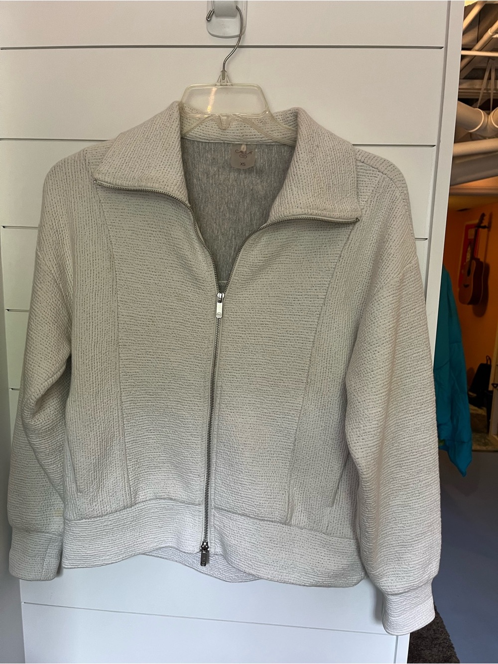 Women's White/Grey Knit Zip Bomber Jacket